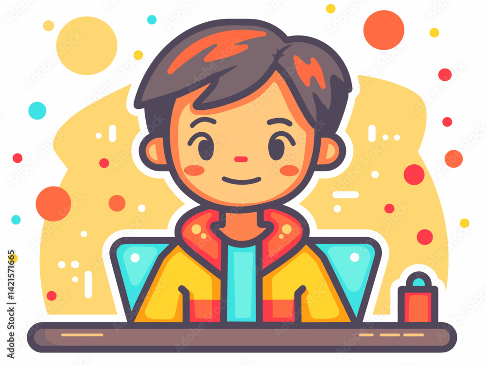Cute boy with laptop. Vector illustration in a flat style. Cute boy with laptop. Vector illustration in a flat style.