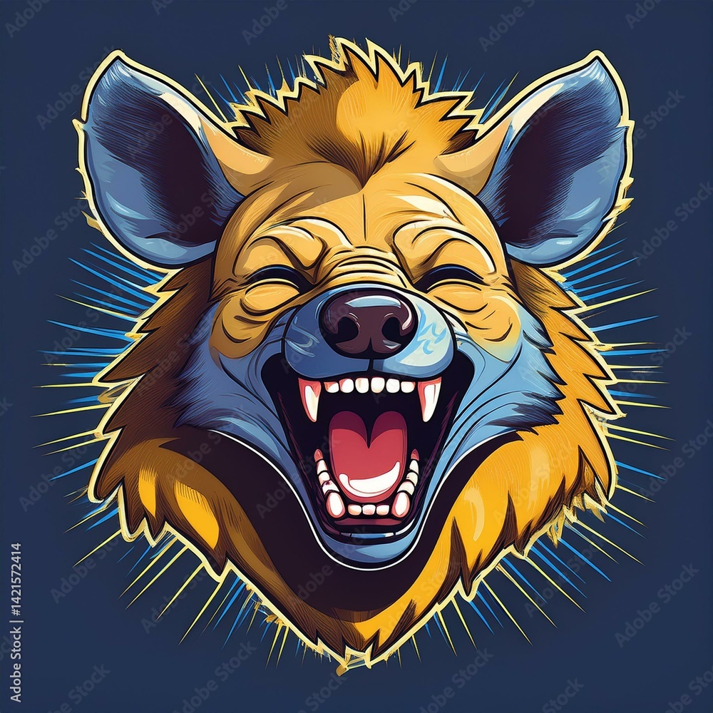 Obraz premium Colorful illustration of a roaring hyena with a vibrant design.