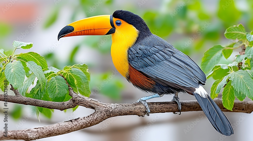Closeup of a Bright Orange-Toucan Perched on a Tree Branch Closeup of a Bright Orange-Toucan Perched on a Tree Branch