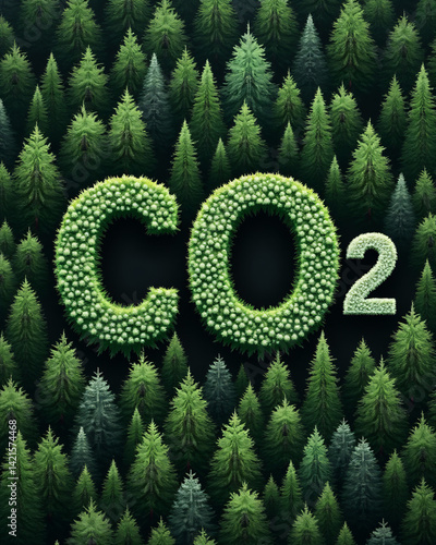 Green Concept of Carbon Dioxide with Forest Background Creating Environmental Awareness
