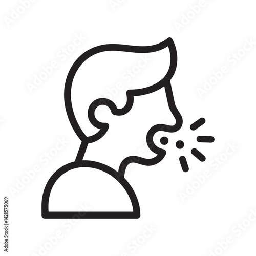 Black and White Coughing Person Icon Representing Illness Symptoms, Health Awareness, and Respiratory Hygiene for Medical Editable Vector Illustration Isolated on a White Background