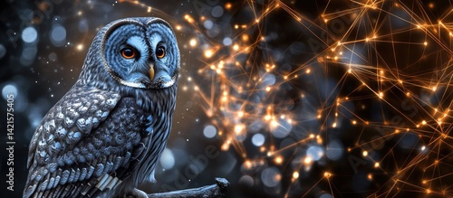 Obraz na płótnie Majestic owl amidst glowing network w salonie