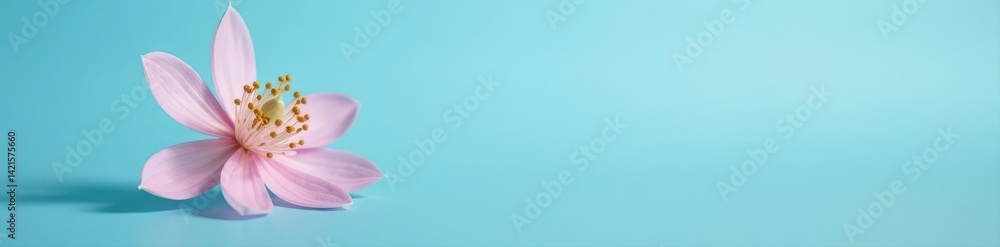 Single pastel pink passionflower, isolated on soft blue background, floral design, pink, vignette Single pastel pink passionflower, isolated on soft blue background, floral design, pink, vignette