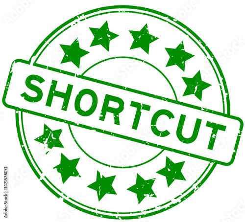 Grunge green shortcut word with star icon round rubber seal stamp on white background
