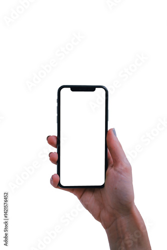 Hand Holding a Black Smartphone with a Blank Screen