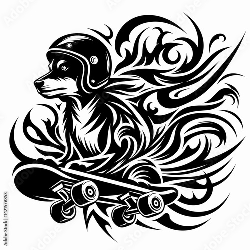 Wallpaper Mural Skateboarding dog in motion with abstract designs Torontodigital.ca