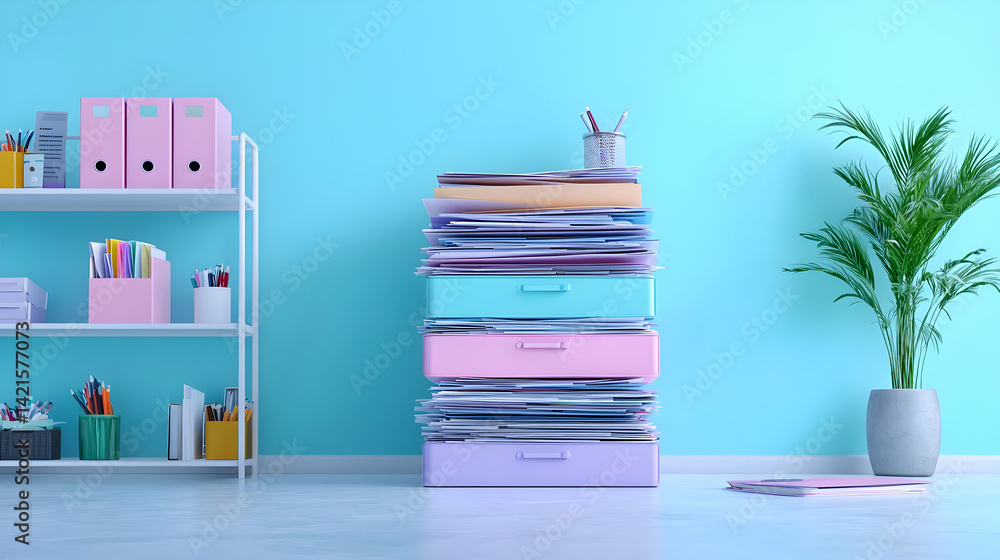 custom made wallpaper toronto digitalPastel Colored Office Drawers Stacked with Documents