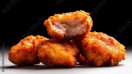 Wallpaper Mural A tempting pile of golden fried chicken nuggets is arranged on a dark background, highlighting their crispy texture and inviting appearance, perfect for appetizing visuals. Torontodigital.ca