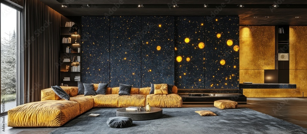 Modern Living Room with Unique Wall Feature