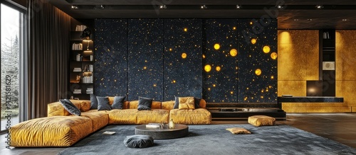 Obraz na płótnie Modern Living Room with Unique Wall Feature w salonie