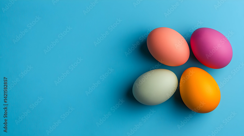 Fototapeta premium Pastel Easter Eggs on Blue Background