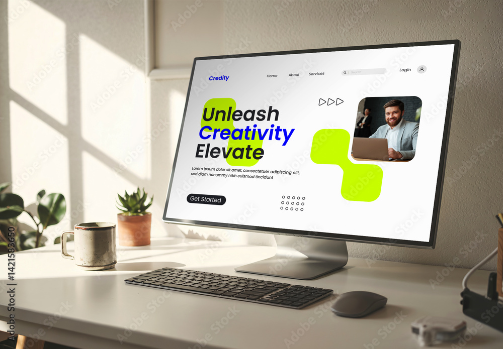 Computer Front Screen Layout Simple Front View Computer Screen Mockup Stock Template | Adobe Stock