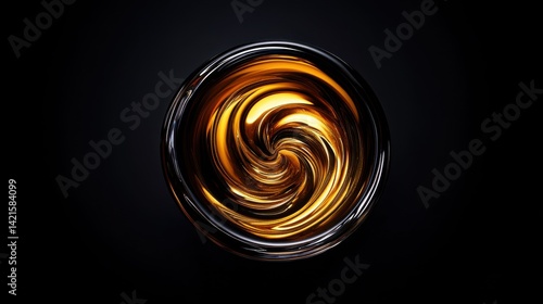 Swirling Golden Liquid in Glass Bowl on Dark Background