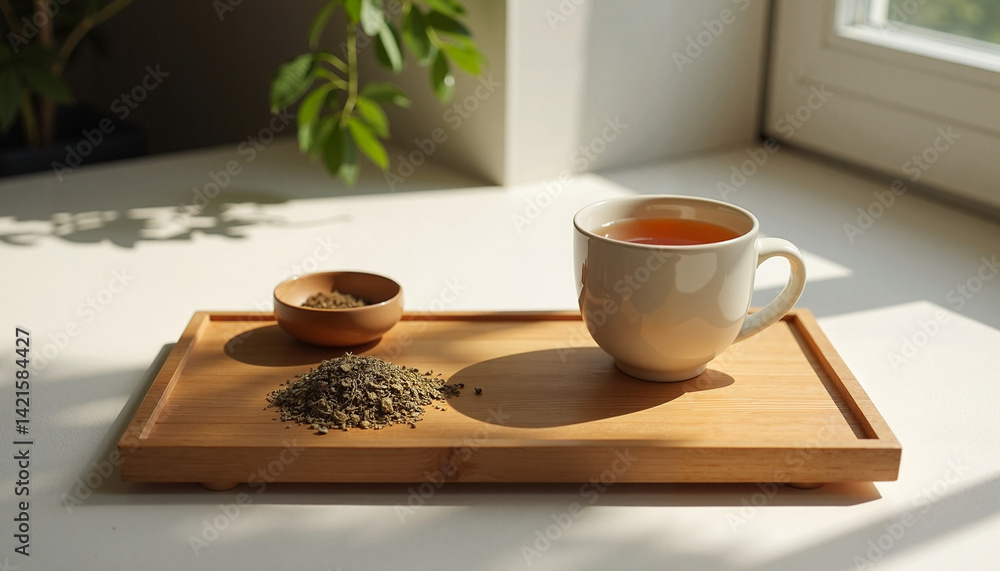 Herbal Tea Preparation with Cozy Vibes on a Wooden Tray