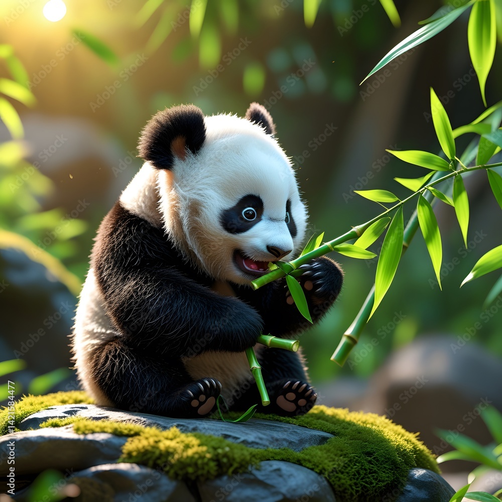 Obraz premium panda eating bamboo