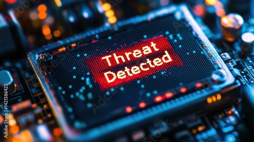 Digital Circuit Board Alert with Message of Threat Detected