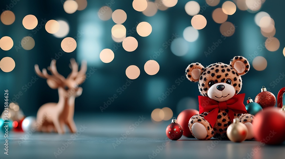 Festive Christmas Display with Leopard Print Bear and Reindeer Festive Christmas Display with Leopard Print Bear and Reindeer