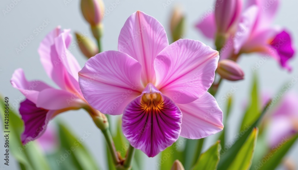 Fototapeta premium Beautiful pink orchid flowers blooms in a green garden nature photography close-up view tranquil environment