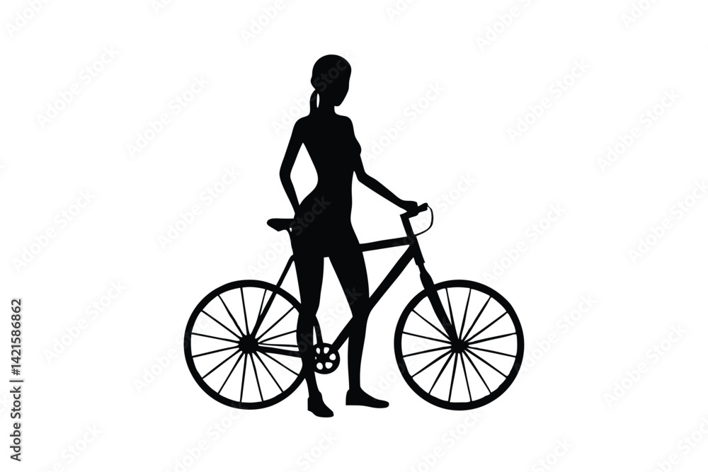 Fototapeta premium Silhouette art design of a woman holding a bicycle.eps