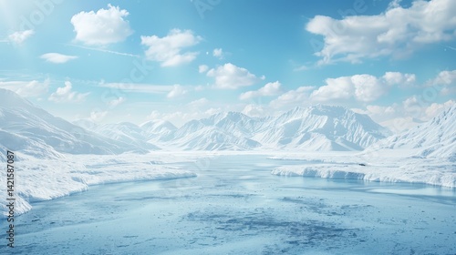 Wallpaper Mural Snow-Covered Mountains and Frozen River Flowing Through Serene Valley Torontodigital.ca