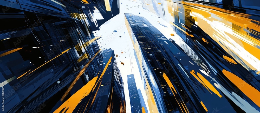 Futuristic city, dynamic blue & orange skyscrapers