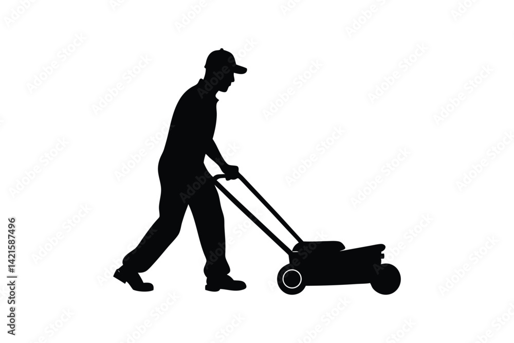 Silhouette art design of a man pushing a lawn mower 01.eps Silhouette art design of a man pushing a lawn mower 01.eps