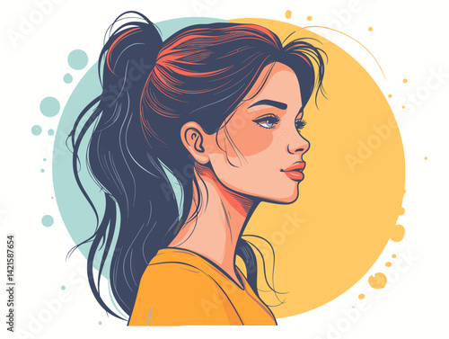 Portrait of a young pretty woman with long hair. Vector illustration.