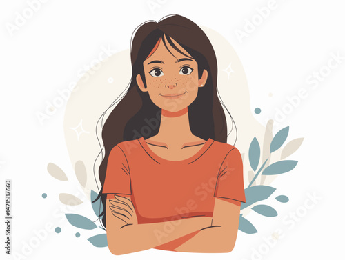 Vector illustration of a young woman with long hair in a flat style.
