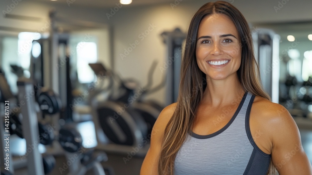 Obraz premium Portrait of a Smiling Fit Woman at the Gym with Exercise Equipment