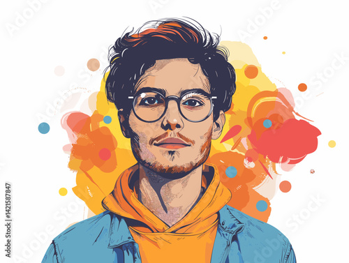 Portrait of a hipster man in glasses. Vector illustration.
