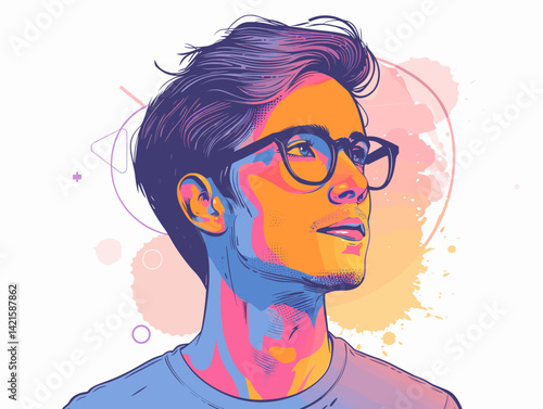 Portrait of a handsome young man with glasses. Vector illustration.