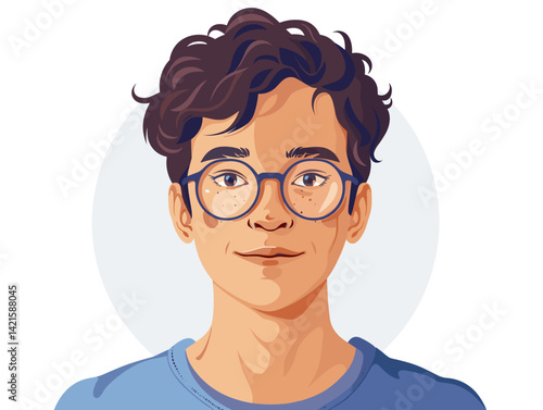 Portrait of a handsome young man with glasses. Vector illustration.