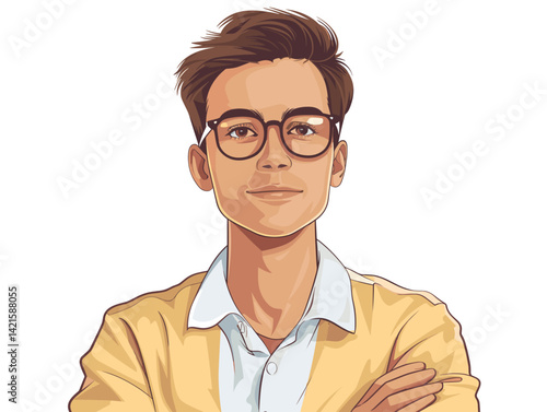 Portrait of a handsome young man in glasses. Vector illustration.
