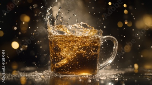 Burst of Flavored Liquid in Clear Glass Cup with Dynamic Splash Effect