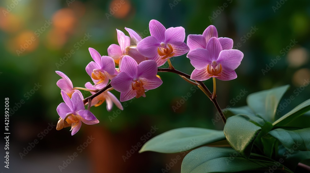 Obraz premium Beautiful pink orchid flowers in soft focus with lush green background for decoration