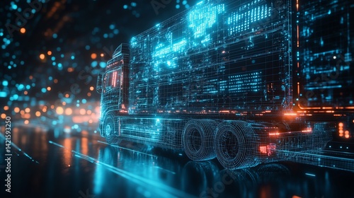 Wallpaper Mural Wireframe-style digital rendering of a glowing blue cargo truck with a minimalist tech background. Torontodigital.ca