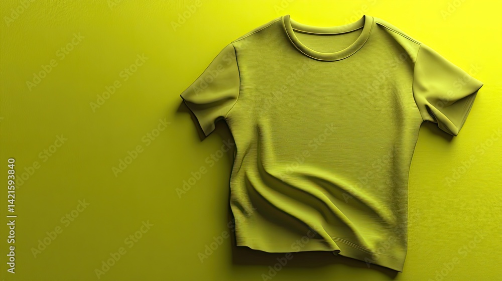 Flat lay of a yellow short-sleeved t-shirt on a matching background