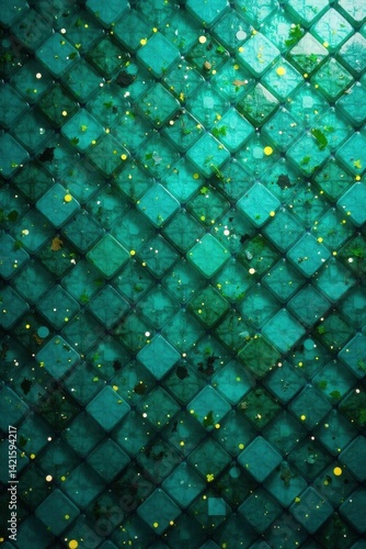 Wallpaper Mural Small, faded diamond tiles, green-blue mosaic, geometric, teal, wall Torontodigital.ca