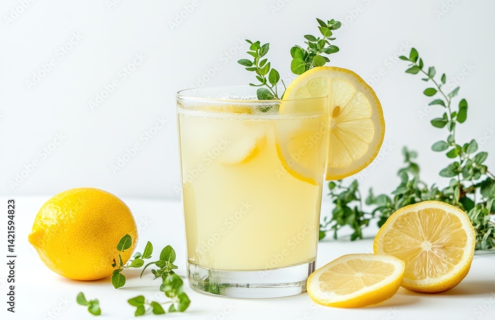 Refreshing lemon drink with thyme sprigs Refreshing lemon drink with thyme sprigs