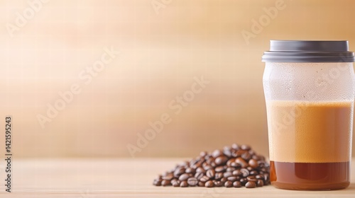 A charming coffee cup filled with freshly brewed coffee nestled amongst aromatic coffee beans