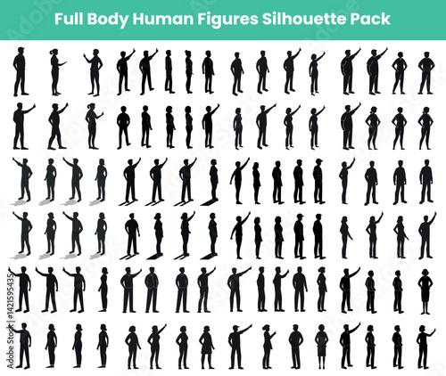 Diverse People Silhouettes Collection, Full Body Figures Isolated on White