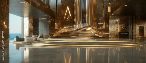 Obraz na płótnie Luxurious Gold-Accented Lobby w salonie