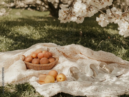 Obraz na płótnie Spring picnic with apricots w salonie