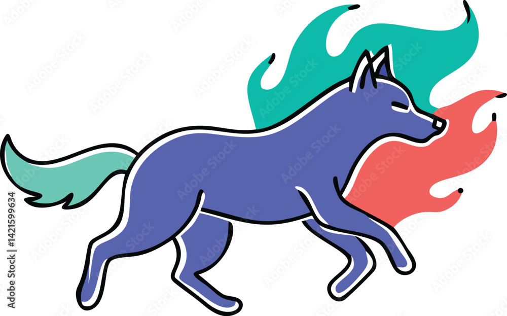 Fototapeta premium Mystical wolf silhouette designs in nature scenes with spiritual, emotional and tribal elements vector illustration