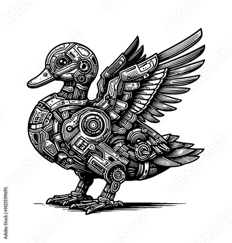 Futuristic Cyberpunk Mecha Robot Ducks Geese and Swans in Armor