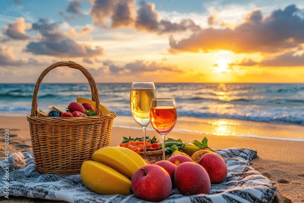 Beach picnic sunset