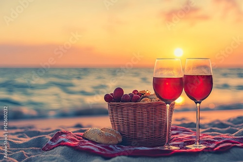 Obraz na płótnie Romantic sunset picnic by the sea w salonie