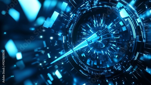 Futuristic speedometer interface with glowing elements and digital technology