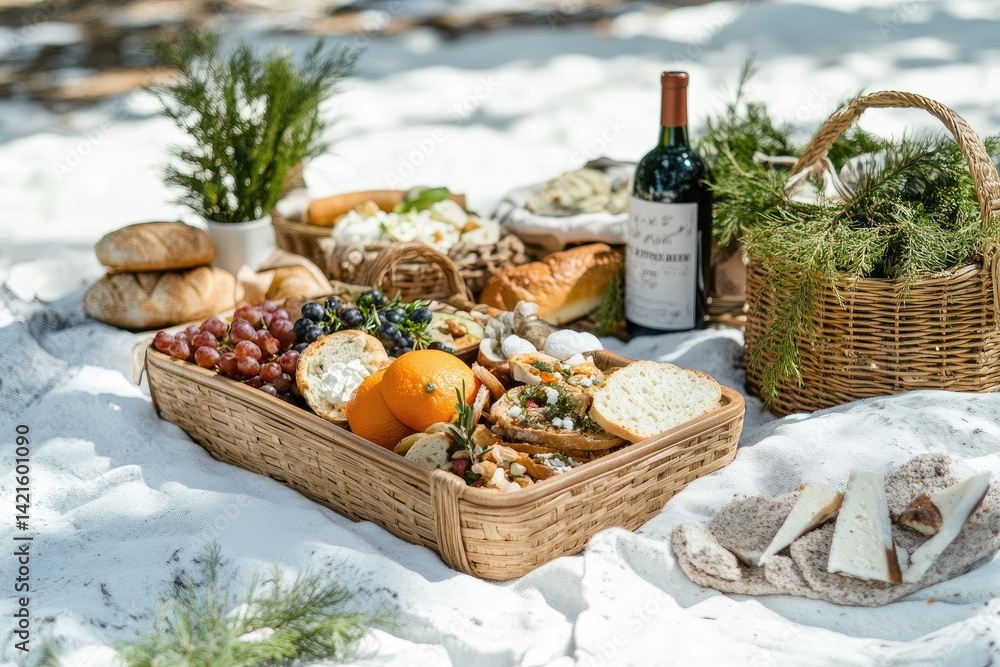 Picnic basket with assorted food