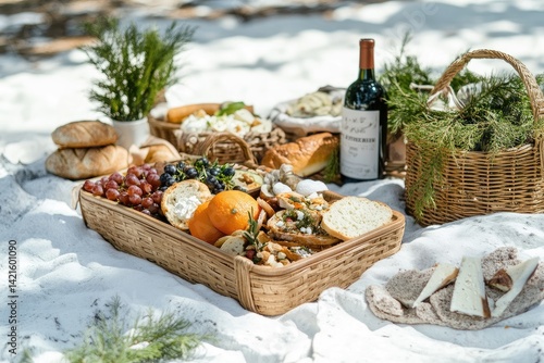 Obraz na płótnie Picnic basket with assorted food w salonie